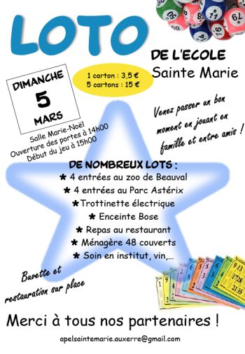 Loto de l'APEL : venez jouer avec nous le 5 mars !